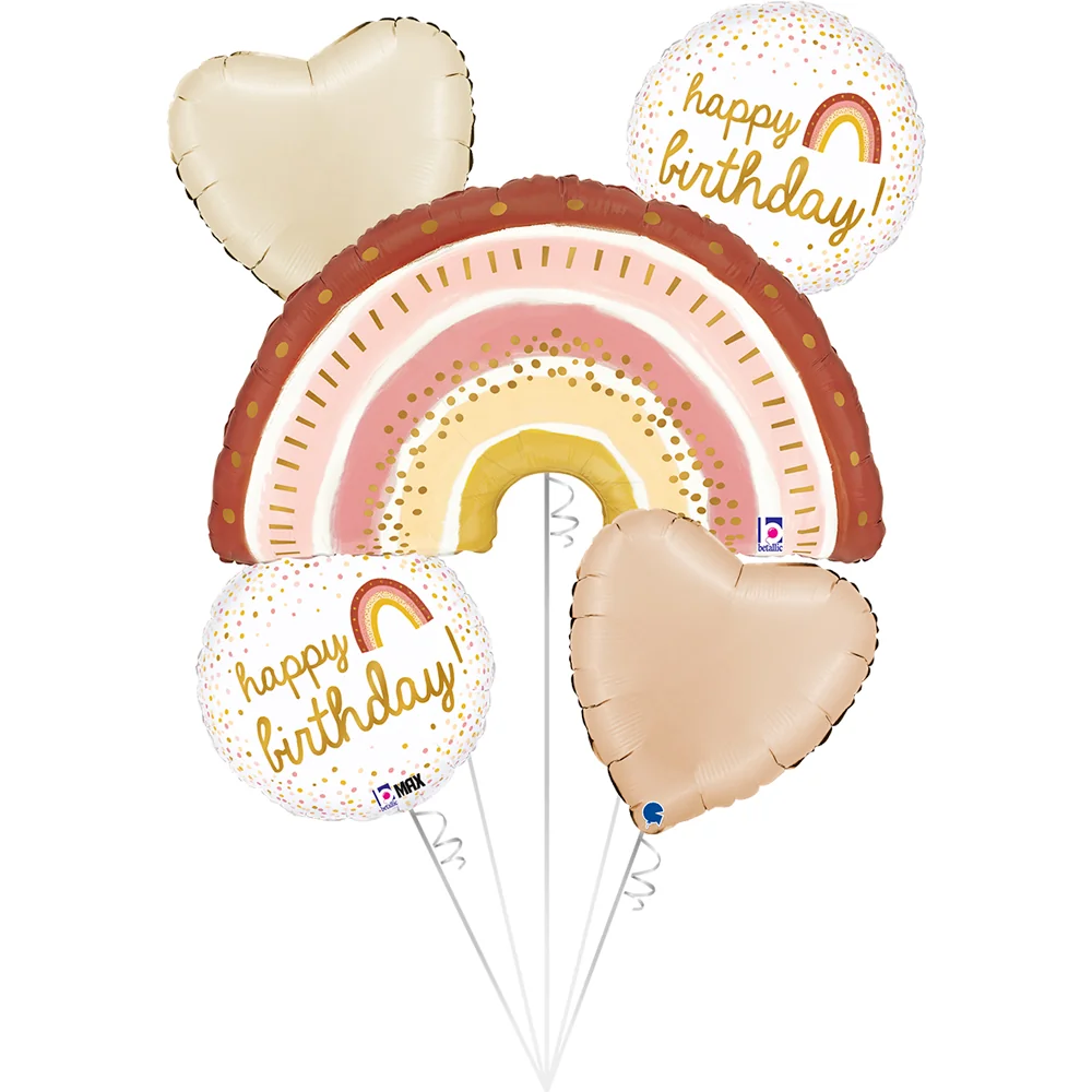 Balónová kytica Happy Birthday ružovo-zlatá dúha 5ks