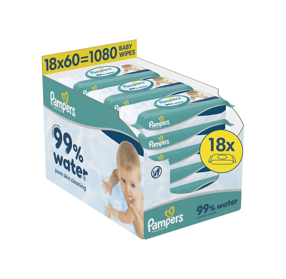 Pampers 99 % Water detské čistiace obrúsky 18 x 60 ks