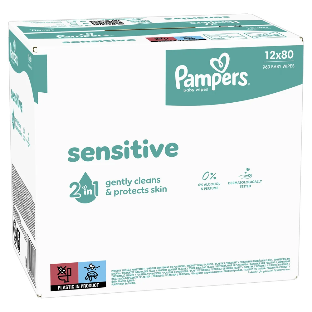 Pampers Sensitive Baby detské čistiace obrúsky 12 x 80 ks