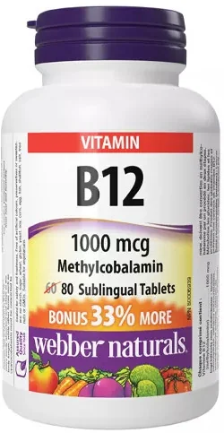 WEBBER NATURALS Vitamín B12 1000 mcg Methylcobalín 1×80 tbl, výživový doplnok