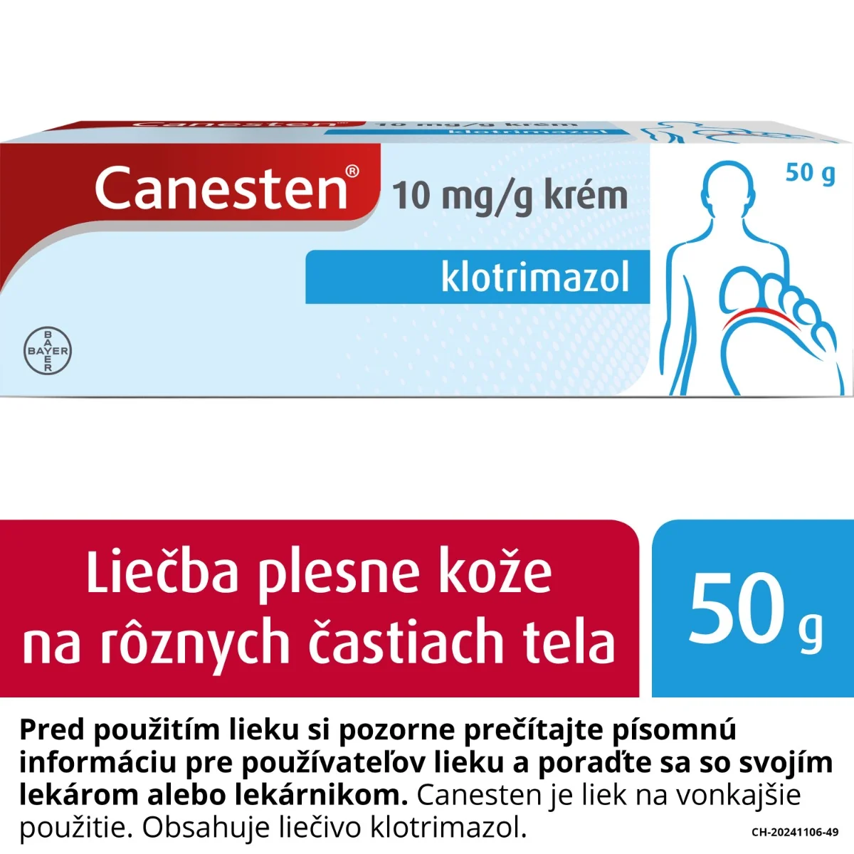 Canesten 1×50 g, krém na liečbu kožnej plesne