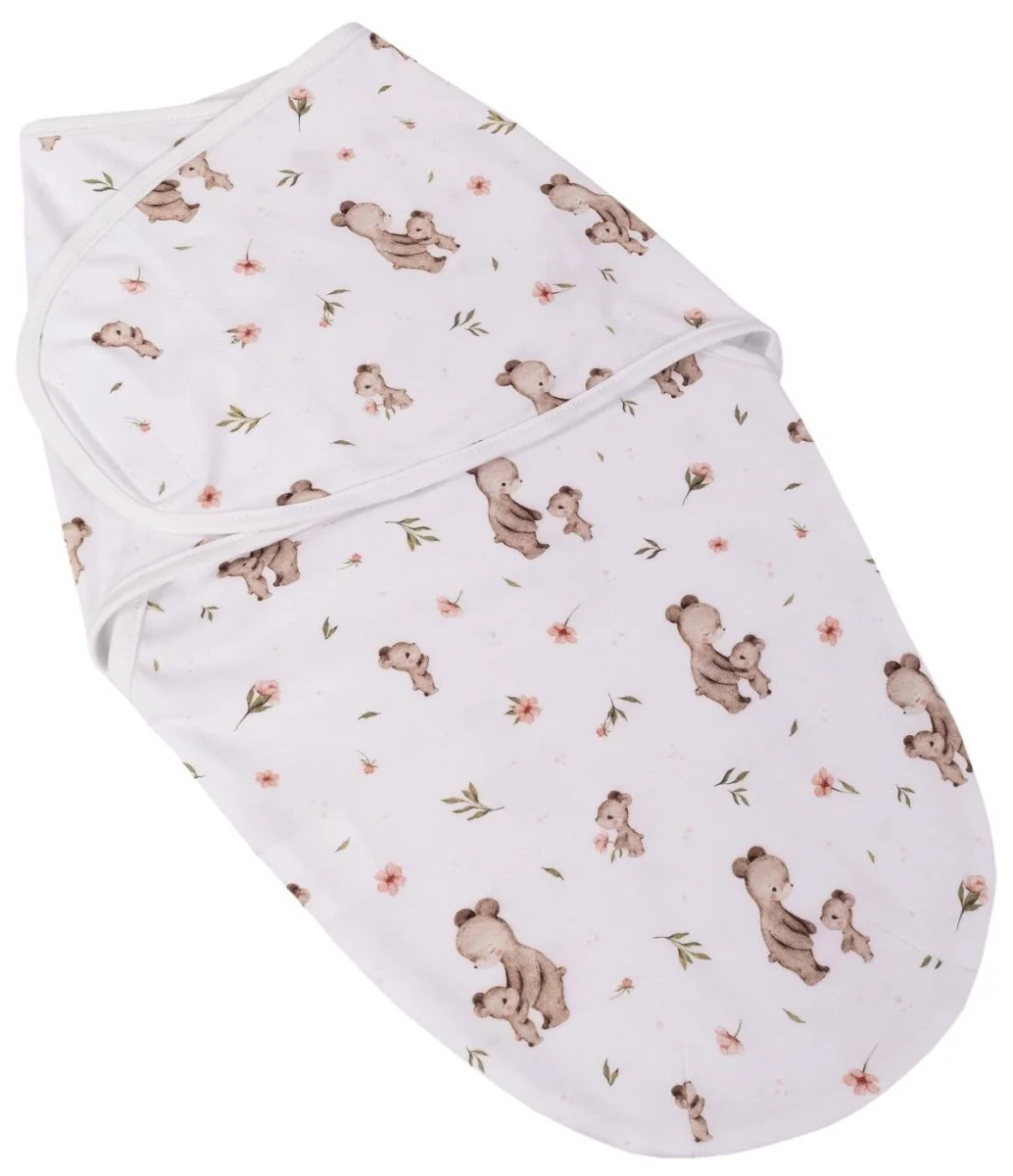 Bavlnený zavinovací vak, zavinovačka Mommy Bear, biela/hnedá