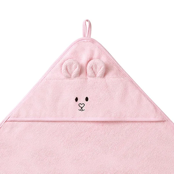 BABYONO Osuška s kapucňou a uškami Bamboo ružová 100x100 cm 1×1 ks, osuška s kapucňou