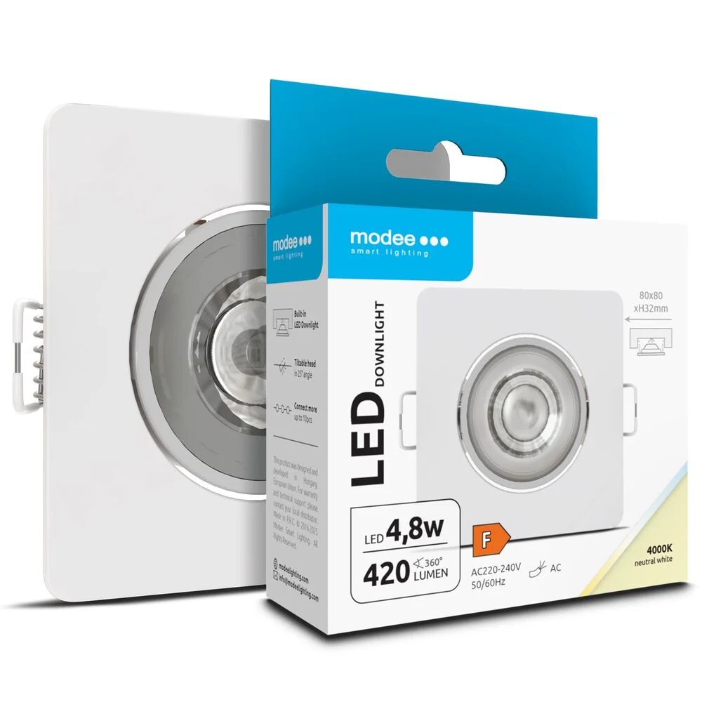 Modee LED bodové svetlo podhľadové 4,8W biele 420 lumenov štvorec