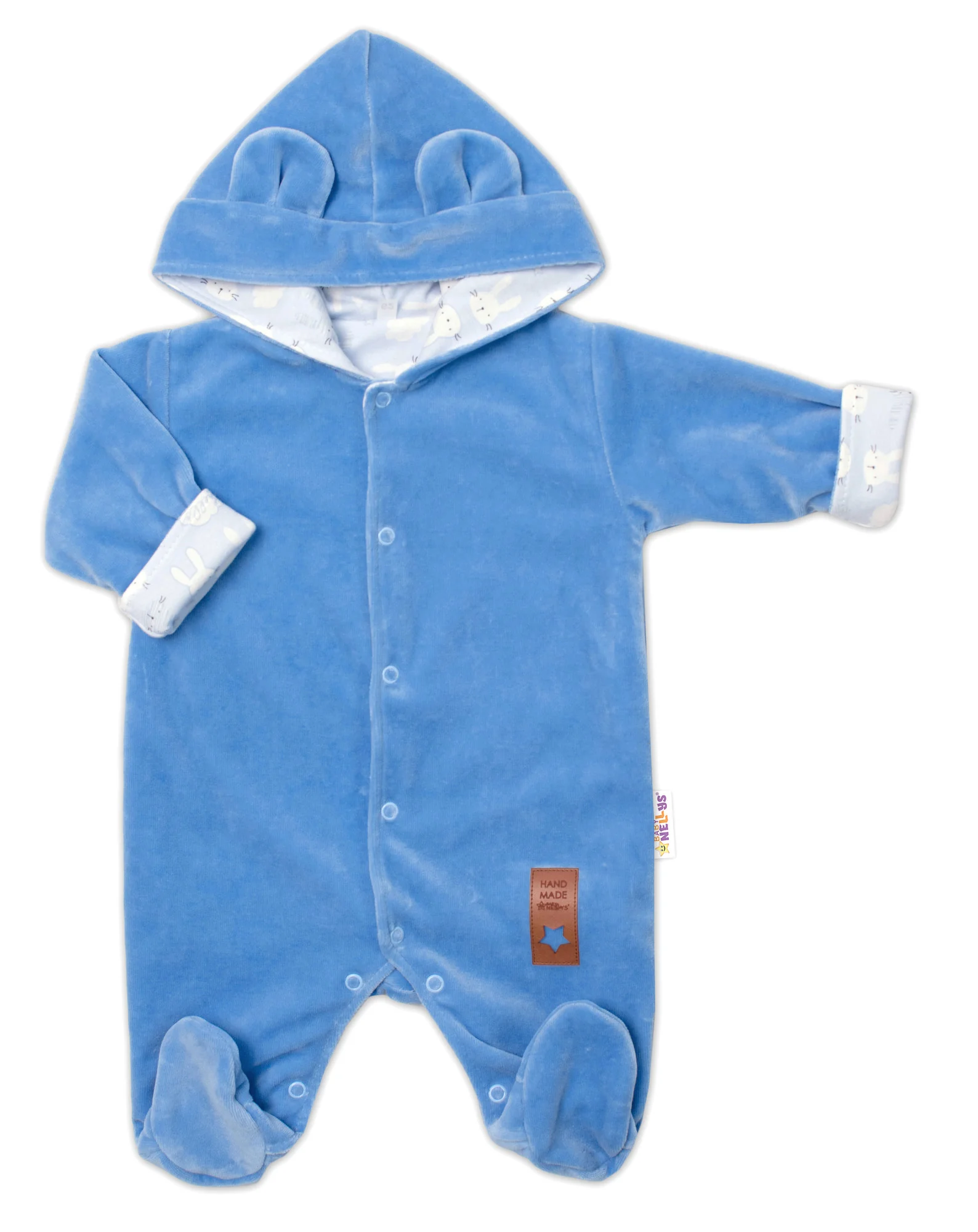 s Dvojvrstvový velúrový overal s kapucňou New Bunny, modrý, veľ. 80