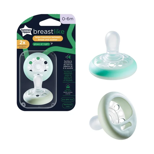 Tommee Tippee Cumlík Breast-like Night zelená 0-6m, 2 ks 1×2 ks, cumlík