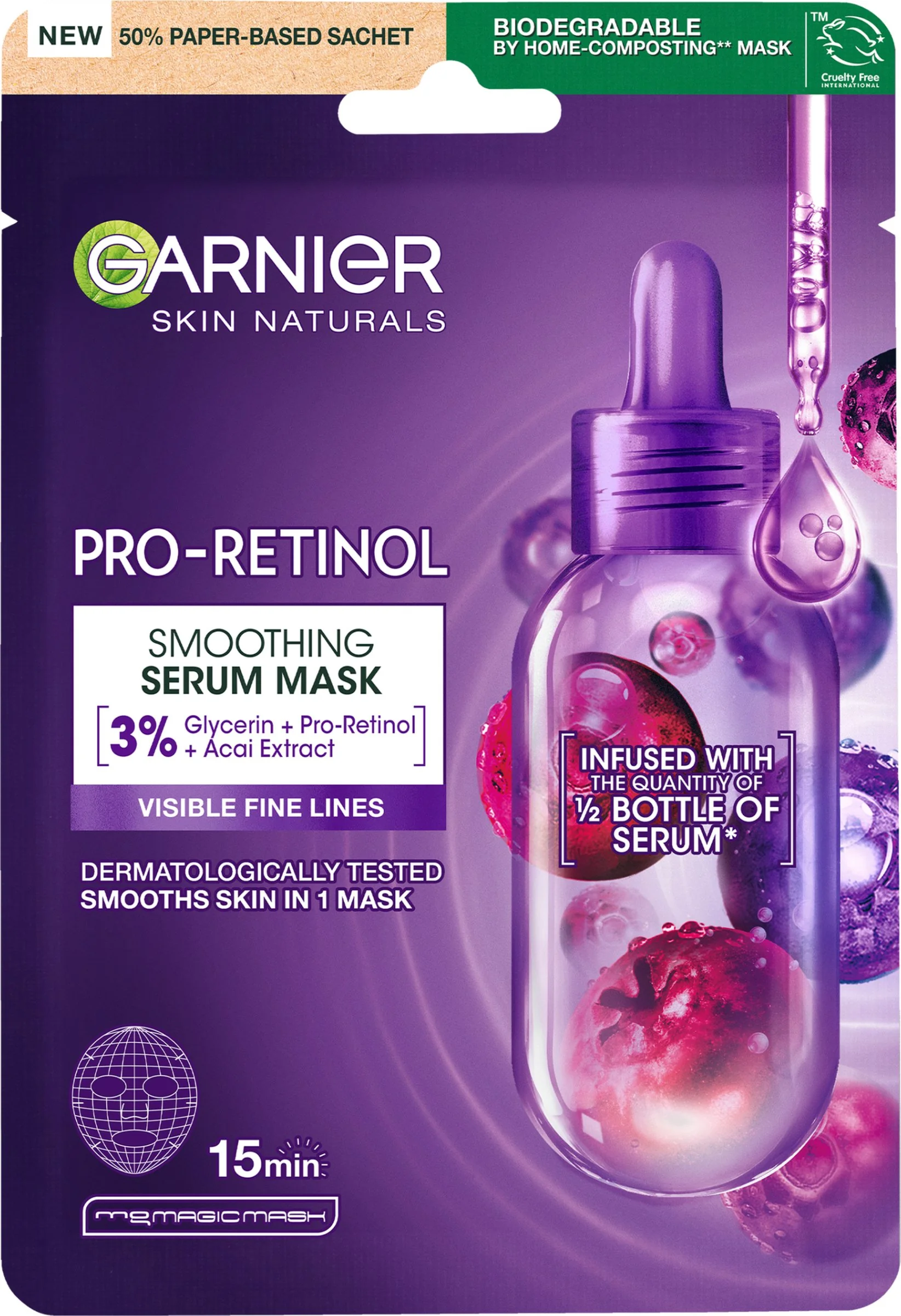 Garnier Skin Naturals Pro-retinol vyhladzujúca textilná maska so sérom 1×22 g, textilná maska