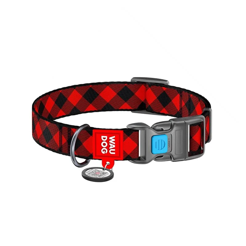 Nylonový obojok s QR kódom károvaný, Varianta: XL