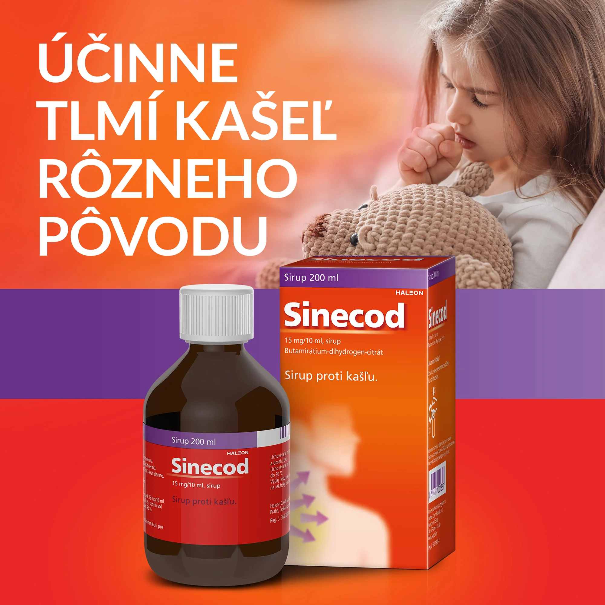Sinecod sirup 1x200 ml, sirup proti suchému a dráždivému kašľu
