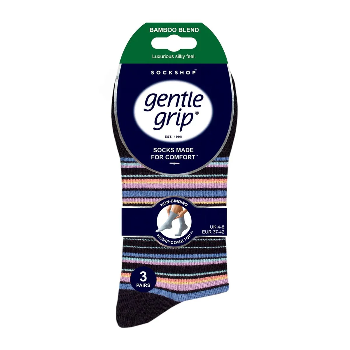 Dámske módne 3 páry Gentle Grip Bambus ponožky STRIPEY ARRAY Veľkosť ponožiek 37-42
