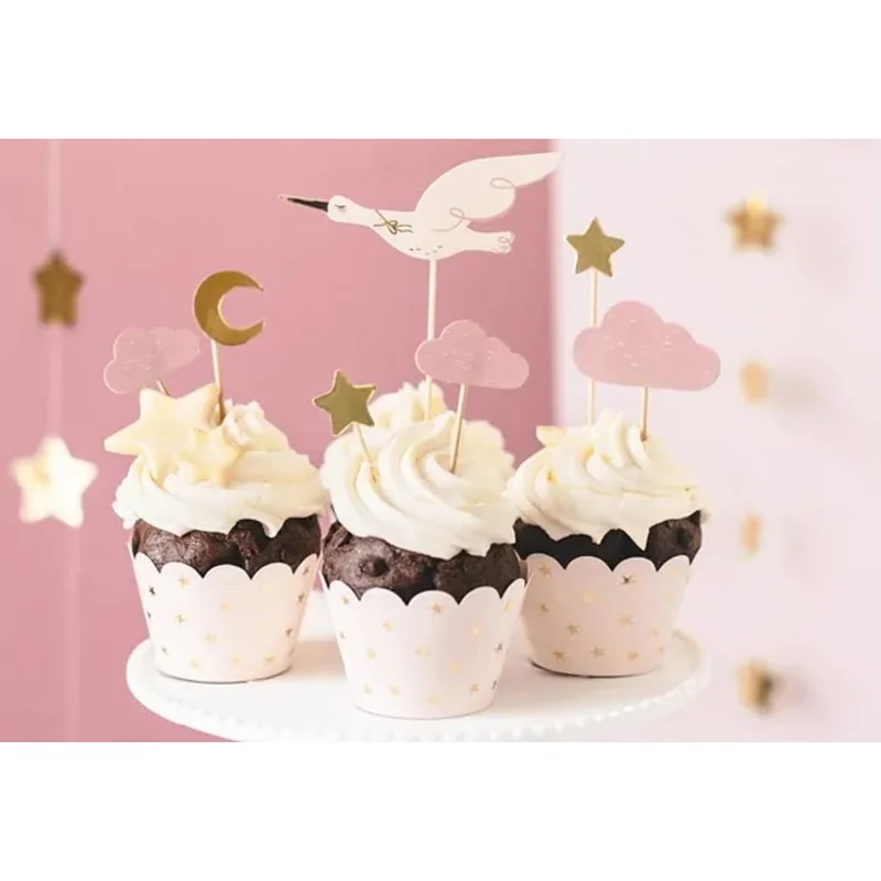 Ozdoby na muffiny Bocian – dekorácie na cupcakes, 7 ks (11–12 cm)