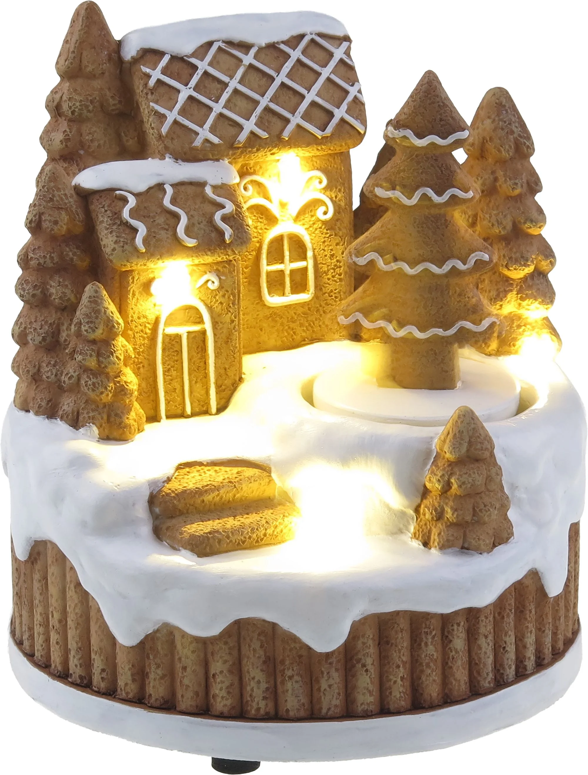 MagicHome vianočný LED perníkový domček, 1 ks Otočný strom, 3xAA, 13x12,6x14,5 cm