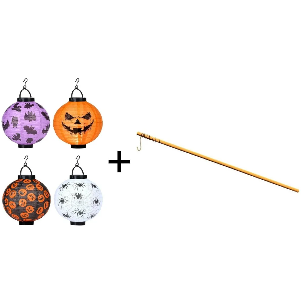 Halloween lampióny 20 cm, 2 ks + 2 paličky na lampióny