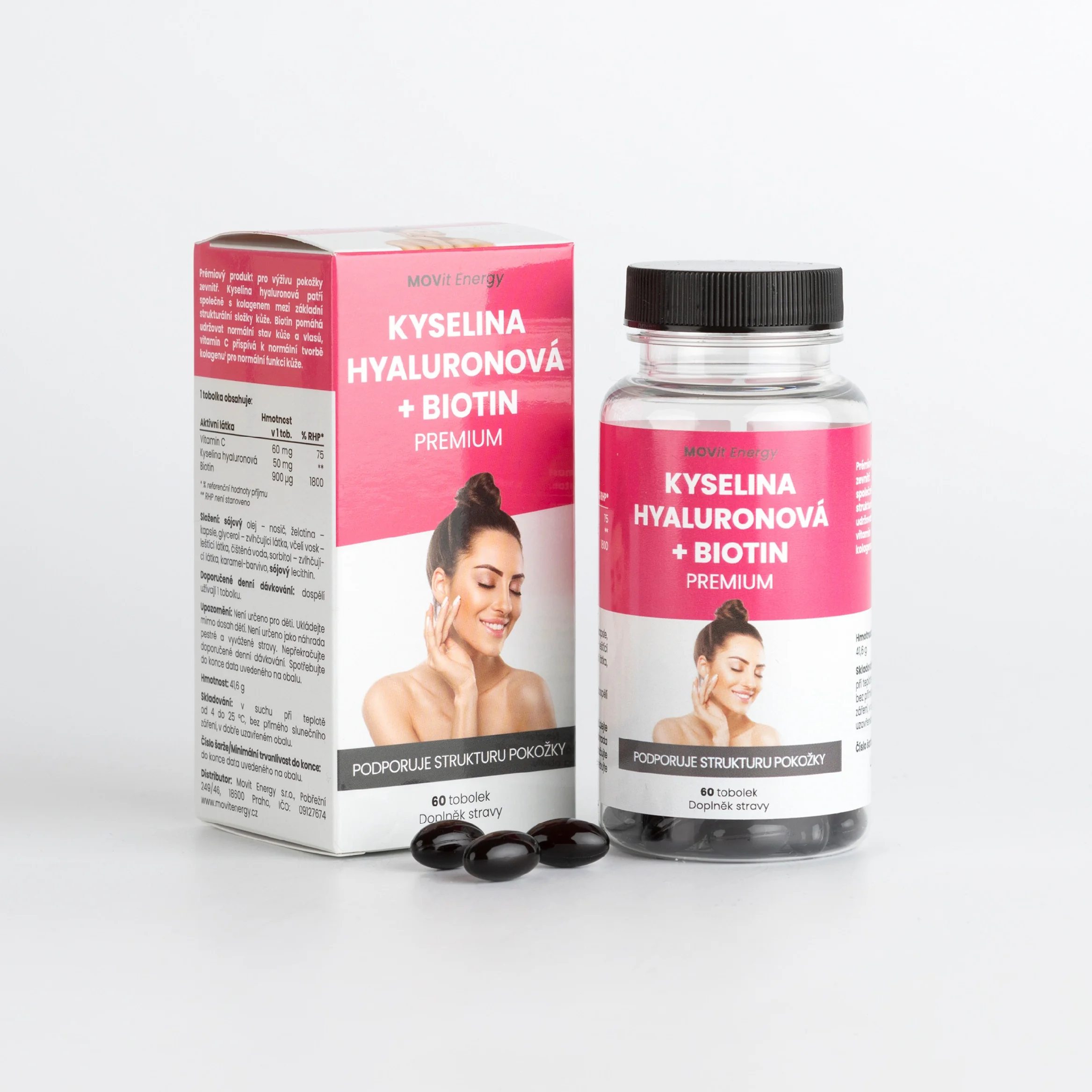 MOVit Kyselina hyaluronová + Biotin PREMIUM 60 toboliek