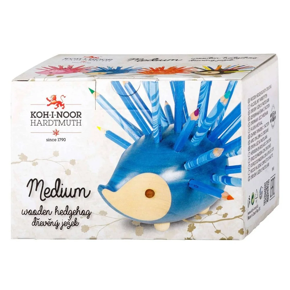 Drevený ježko s pastelkami modrý, malý 24 ks