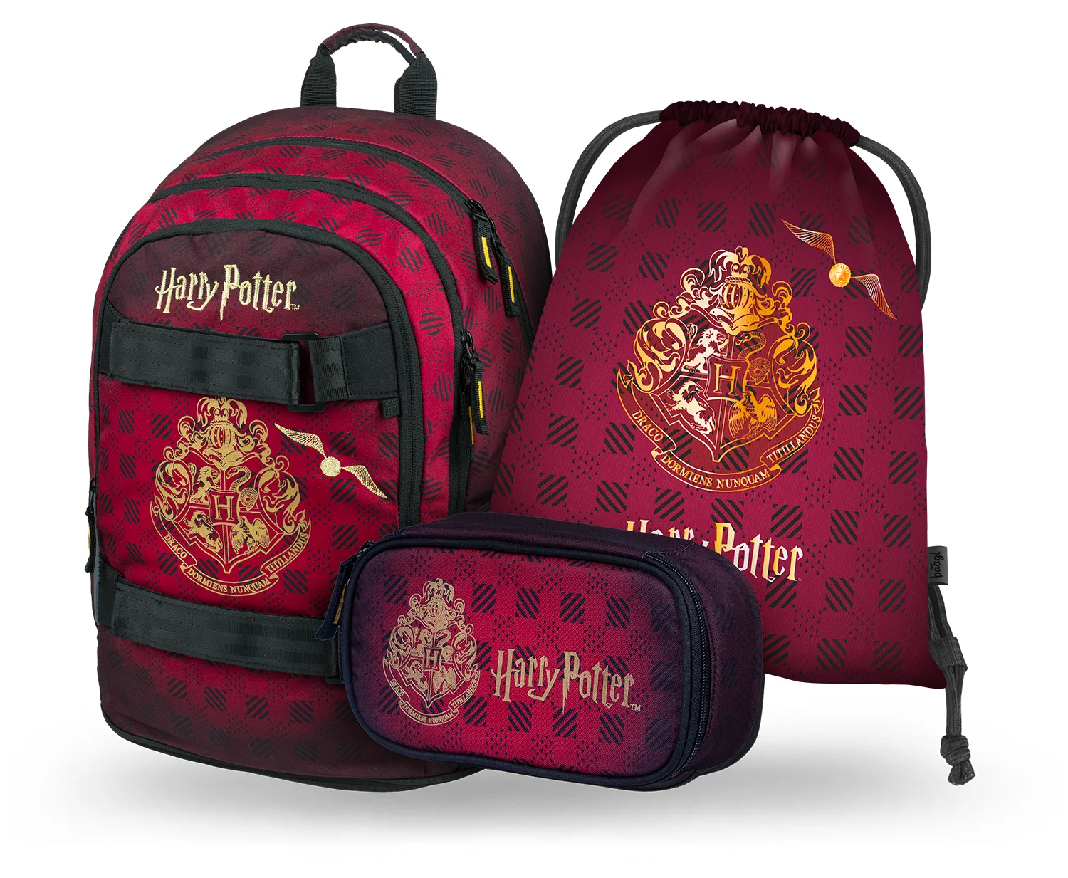 Baagl školský set Skate Harry Potter Rokfort vínový (batoh, peračník, vrecko)