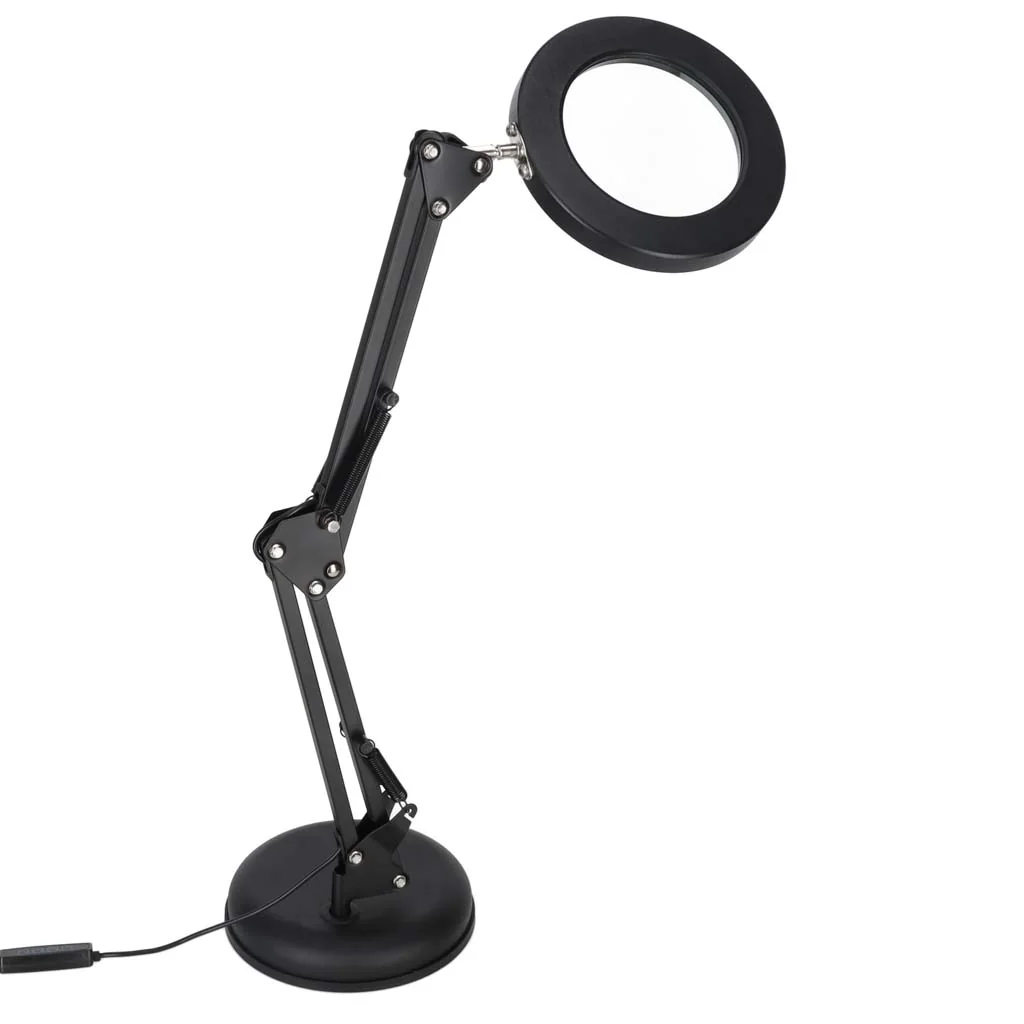 Stolová LED lampa s lupou 3× – nastaviteľné rameno, USB