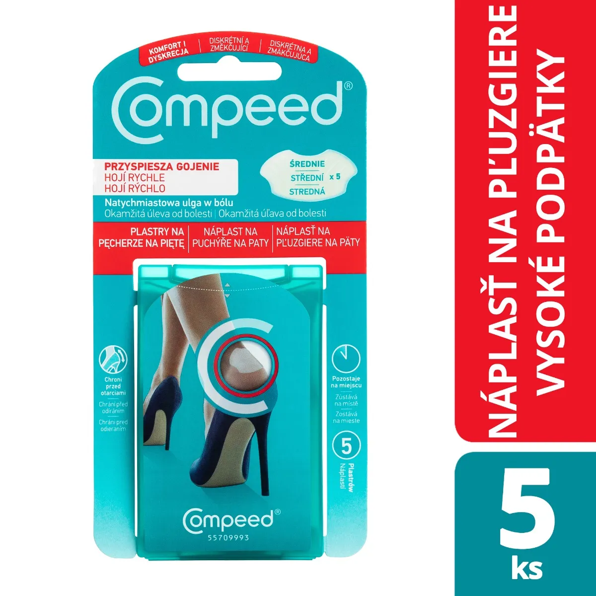 Compeed NÁPLASŤ na pľuzgiere 1×5 ks, stredná, gélová