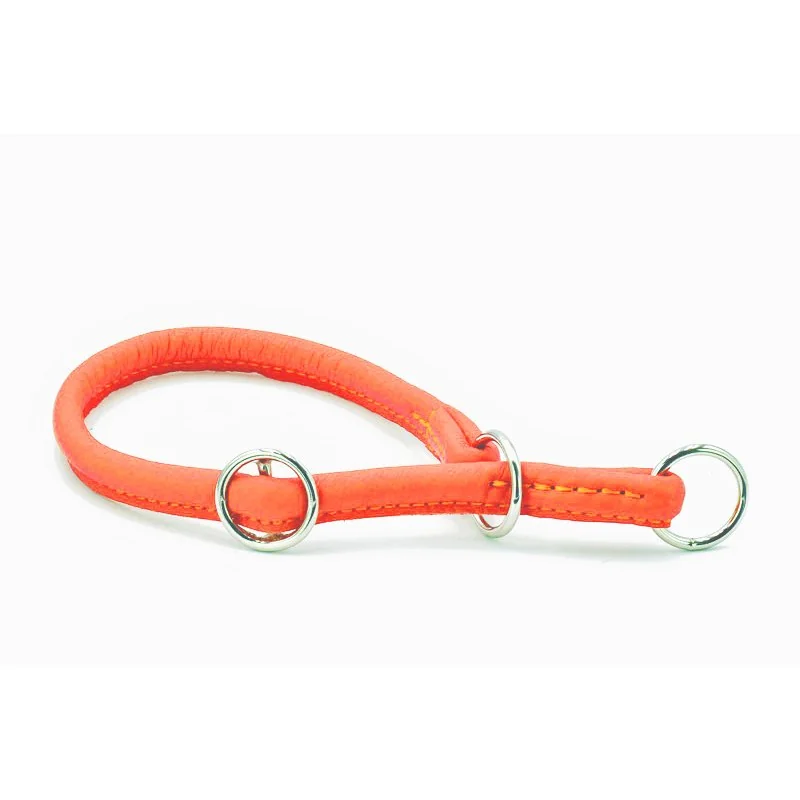 Okrúhly kožený polosťahovací obojok oranžová, 45 cm, 6 mm