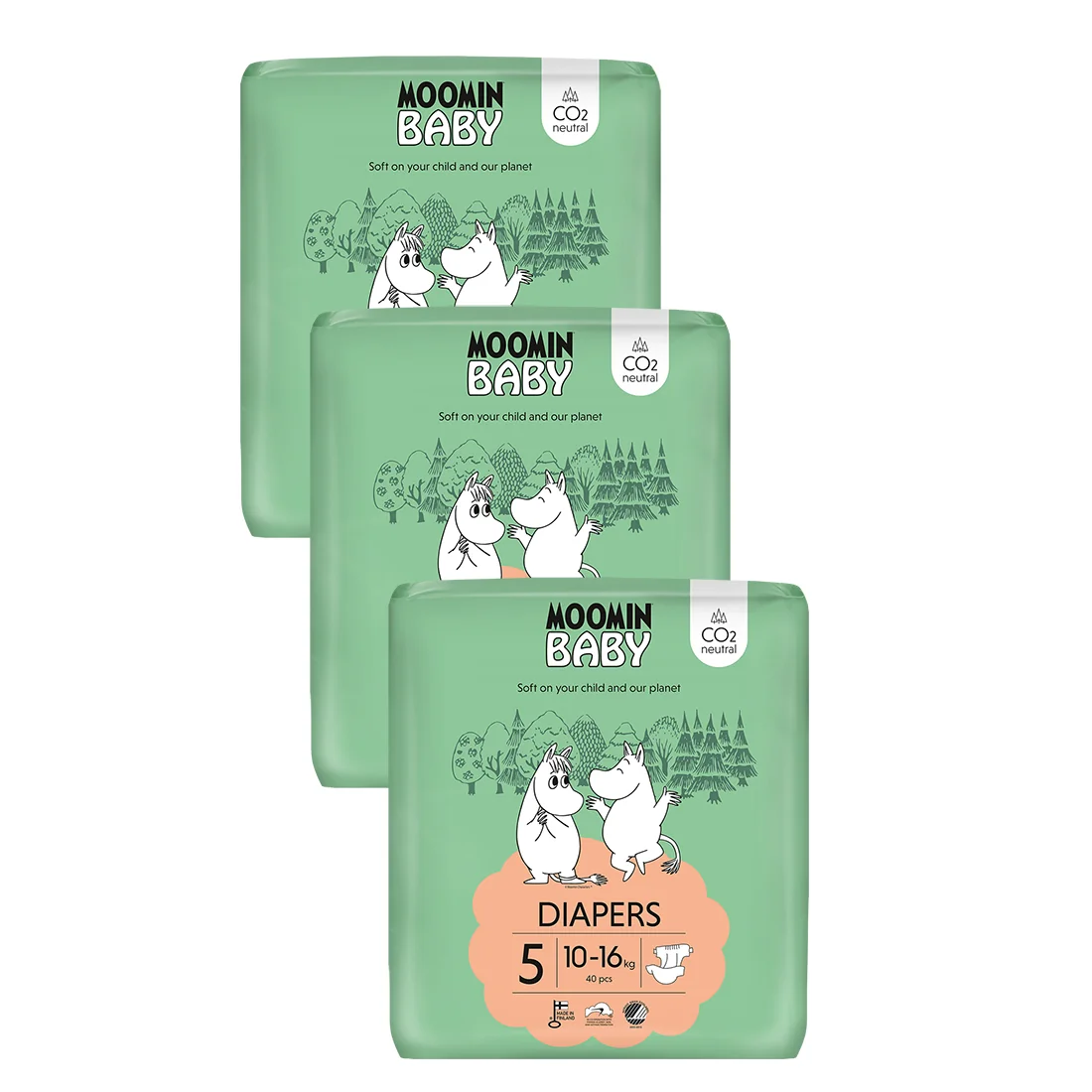 Moomin Baby 5 Maxi 10–16 kg, mesačné balenie plienok 1×120 ks,  plienky