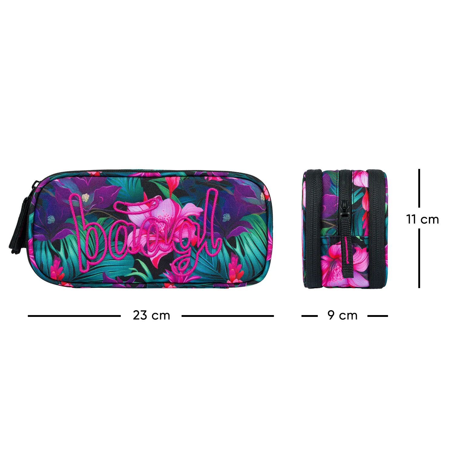 Baagl Študentský peračník Etui Paradise, 3 komory, tropické kvety kvetinový vzor