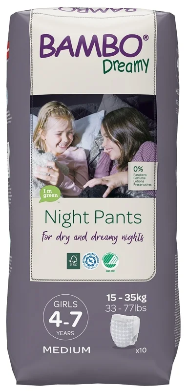 BAMBO Dreamy Night Pants Nohavičky plienkové jednorazové Girls 4-7 rokov (15-35 kg) 10 ks 1×10 ks