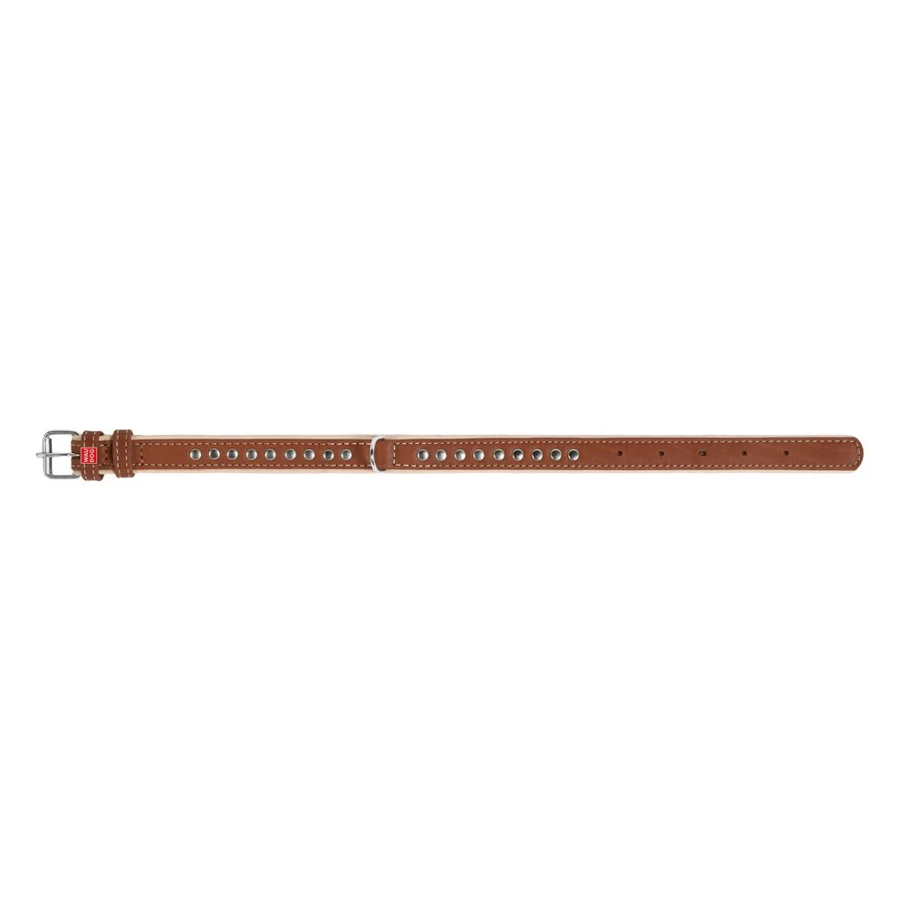 Plochý kožený obojok Soft hnedo béžový vybíjaný, Obvod krku: 27-36cm, šírka: 15mm
