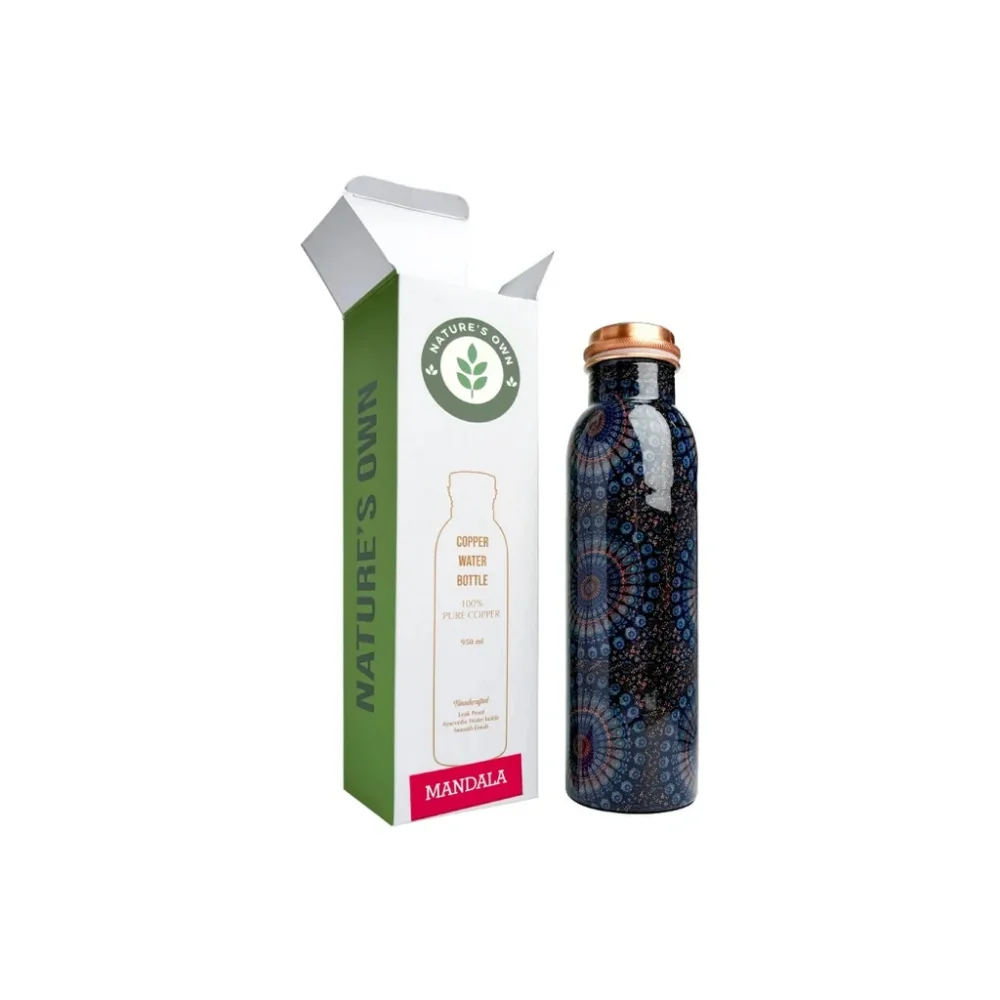 Medená fľaša na vodu vzor Mandala, 950 ml