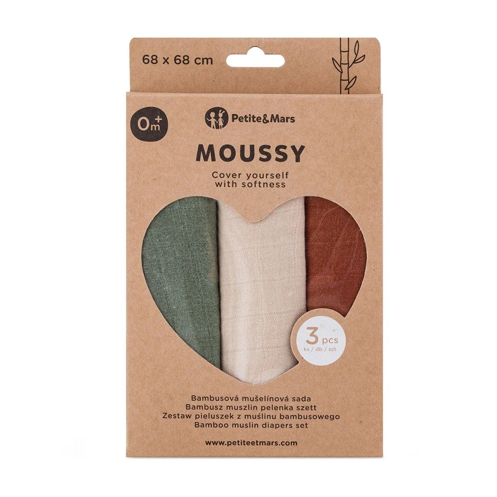 Sada plienok bambusová mušelínová 3ks Moussy Earth Tones 68 x 68 cm