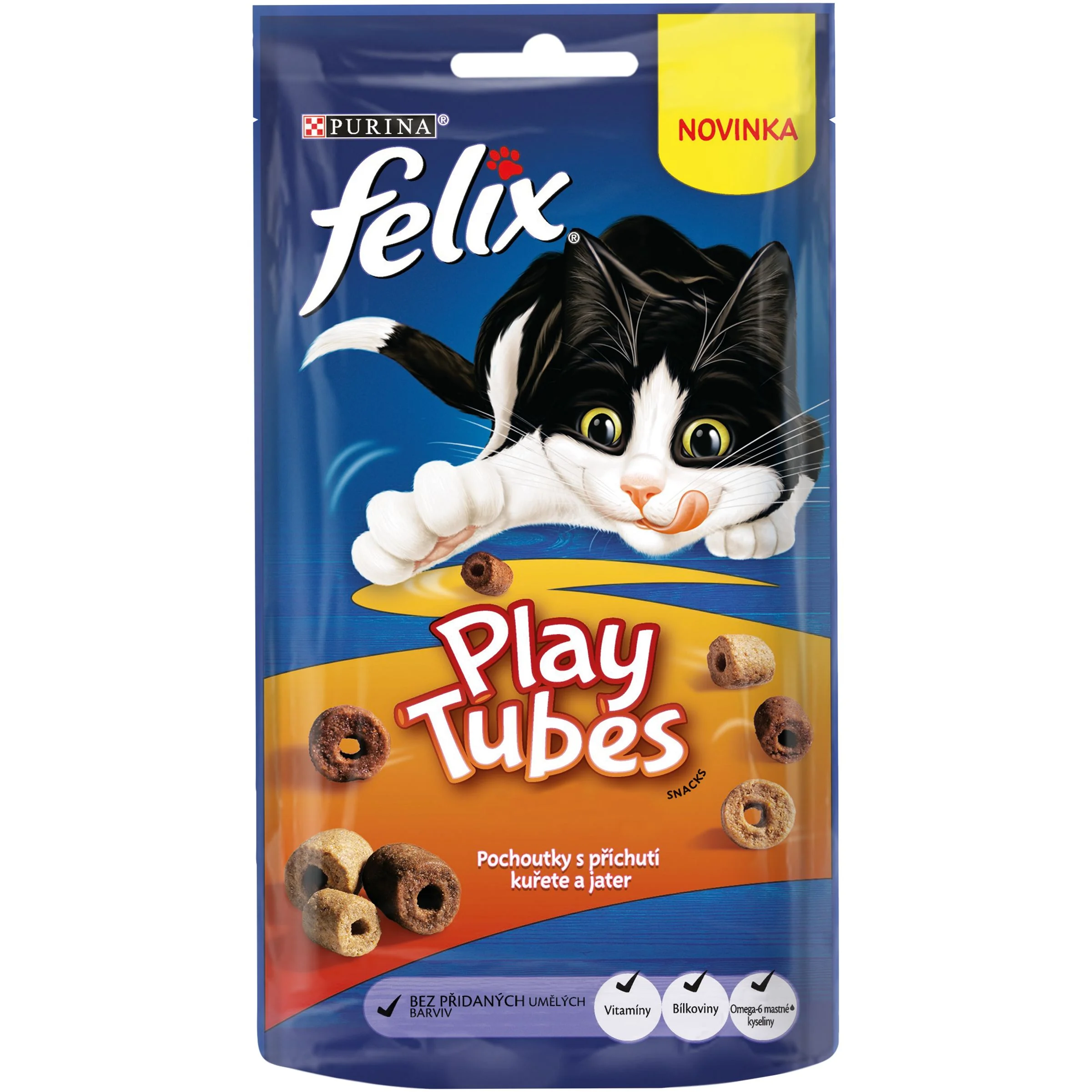 FELIX PLAY TUBES s príchuťou kuraťa a pečene 50g 1×50 g, maškrty pre mačky