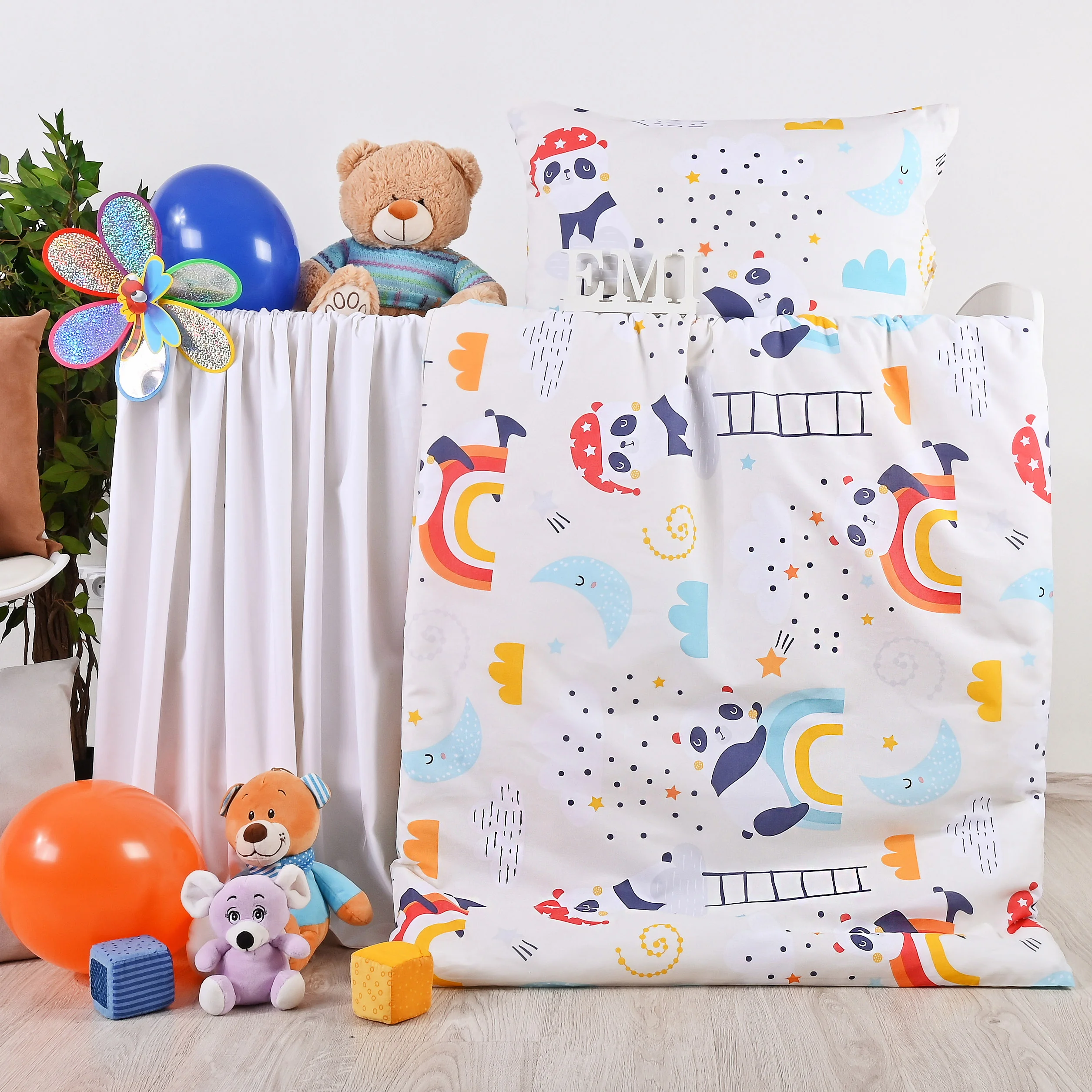 EMI detské posteľné obliečky Pandy biele 90x130 cm, 45x65 cm 1×1ks, detské posteľné obliečky