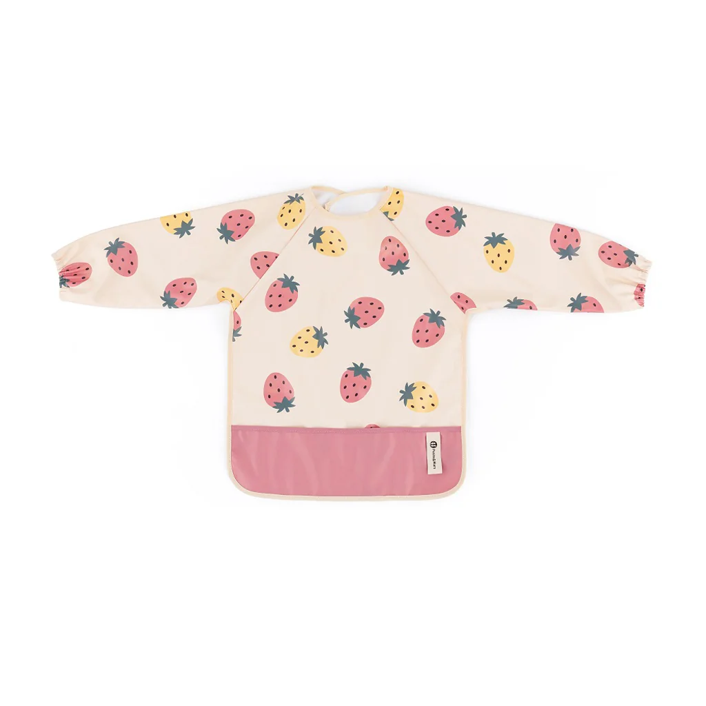 PETITE&MARS Podbradník s dlhým rukávom Ben Beige Strawberies 1×1 ks, podbradník s dlhým rukávom