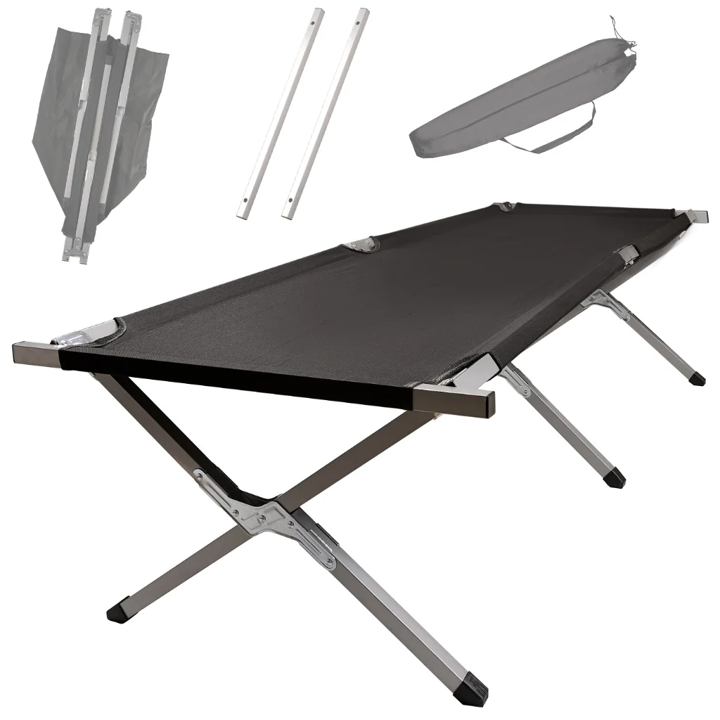 Skladacia kempingová posteľ Canada XXL 190×70 cm – čierna, nosnosť 150 kg