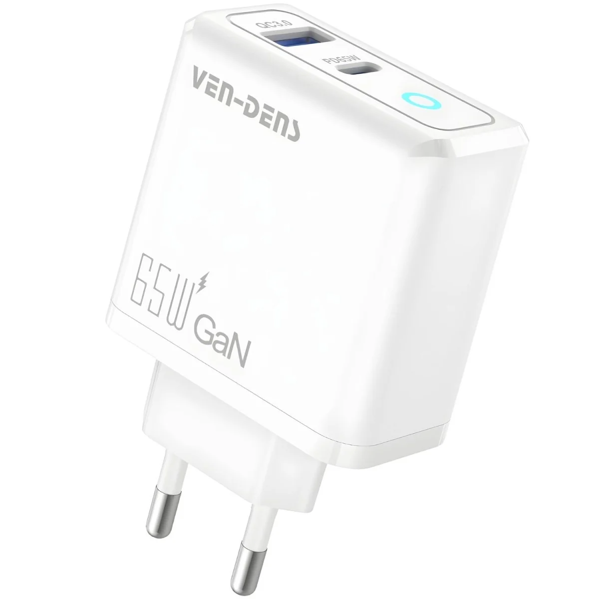 Type-C + USB Rýchlonabíjací Cestovný Adaptér - Biela 65W, 1x USB/Type-C/DC