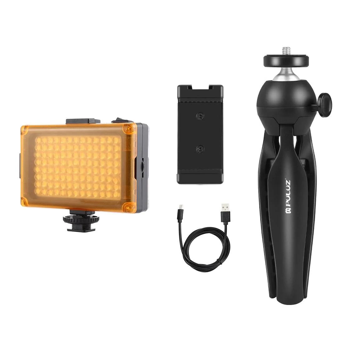 PULUZ Live Broadcast statív na mobil + LED svetlo, čierny