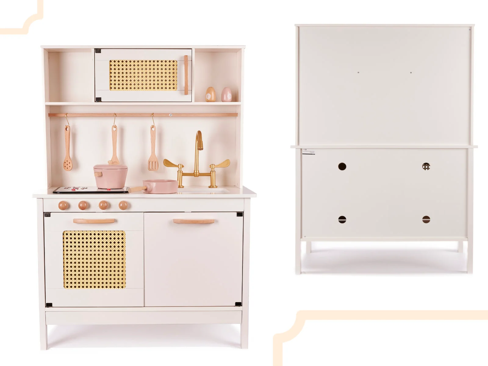 Drevená kuchynka RETRO s doplnkami – krémová, 100 cm 