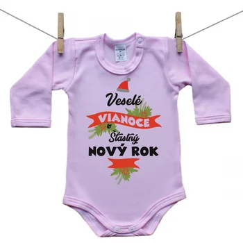 Boodyy Ružové Body s dlhým rukávom Veselé Vianoce a šťastný nový rok Veľkosť: 68