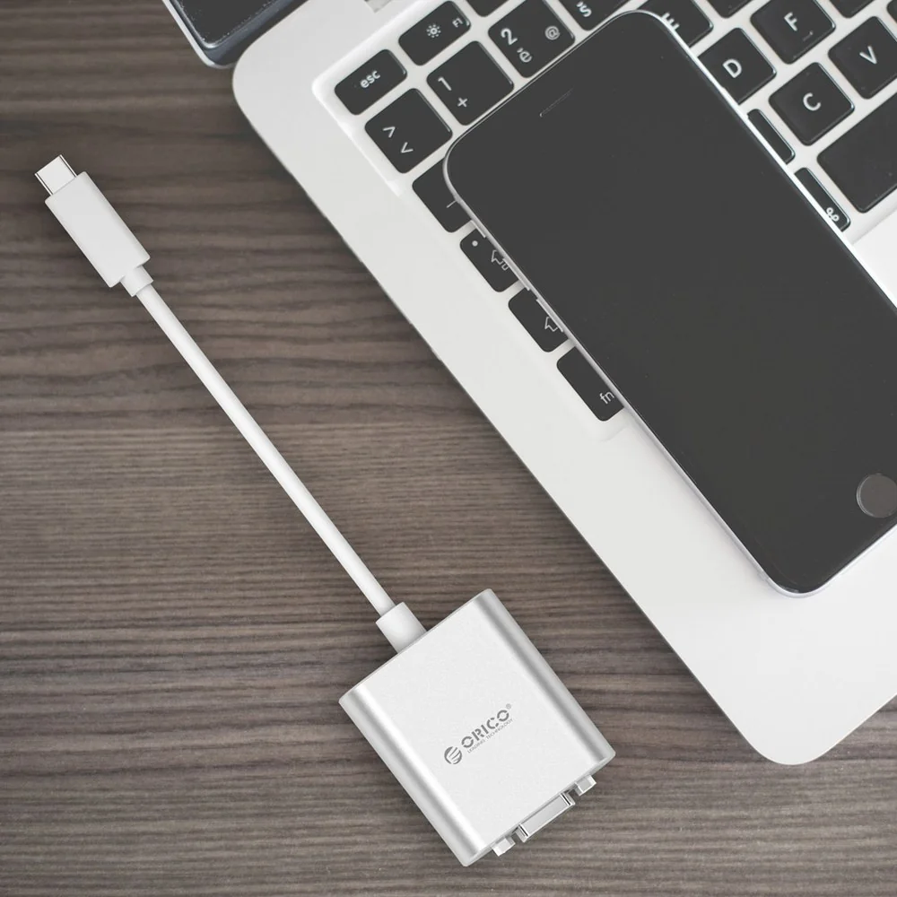 Orico PTAV adaptér USB-C / 3.5mm - VGA, biely