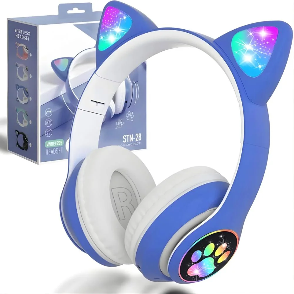 Bezdrôtové slúchadlá s LED mačacími ušami Biela, Bluetooth 5.0