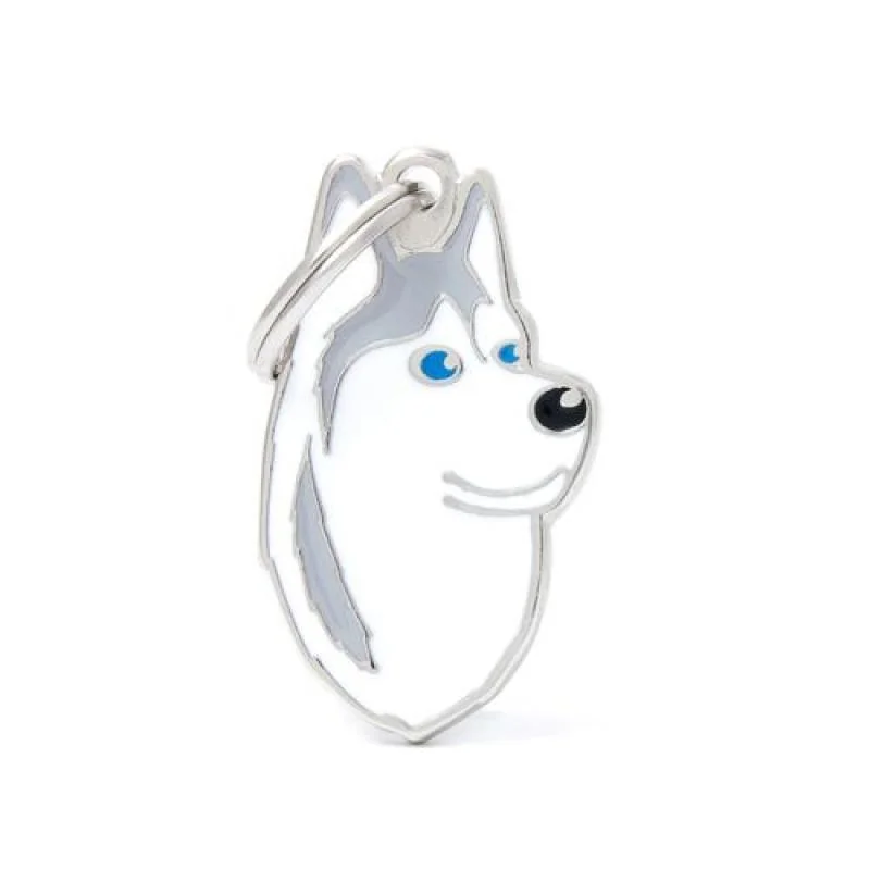 MF GREY AND WHITE SIBERIAN HUSKY 3,7x2,2 cm gravírovateľný prívesok