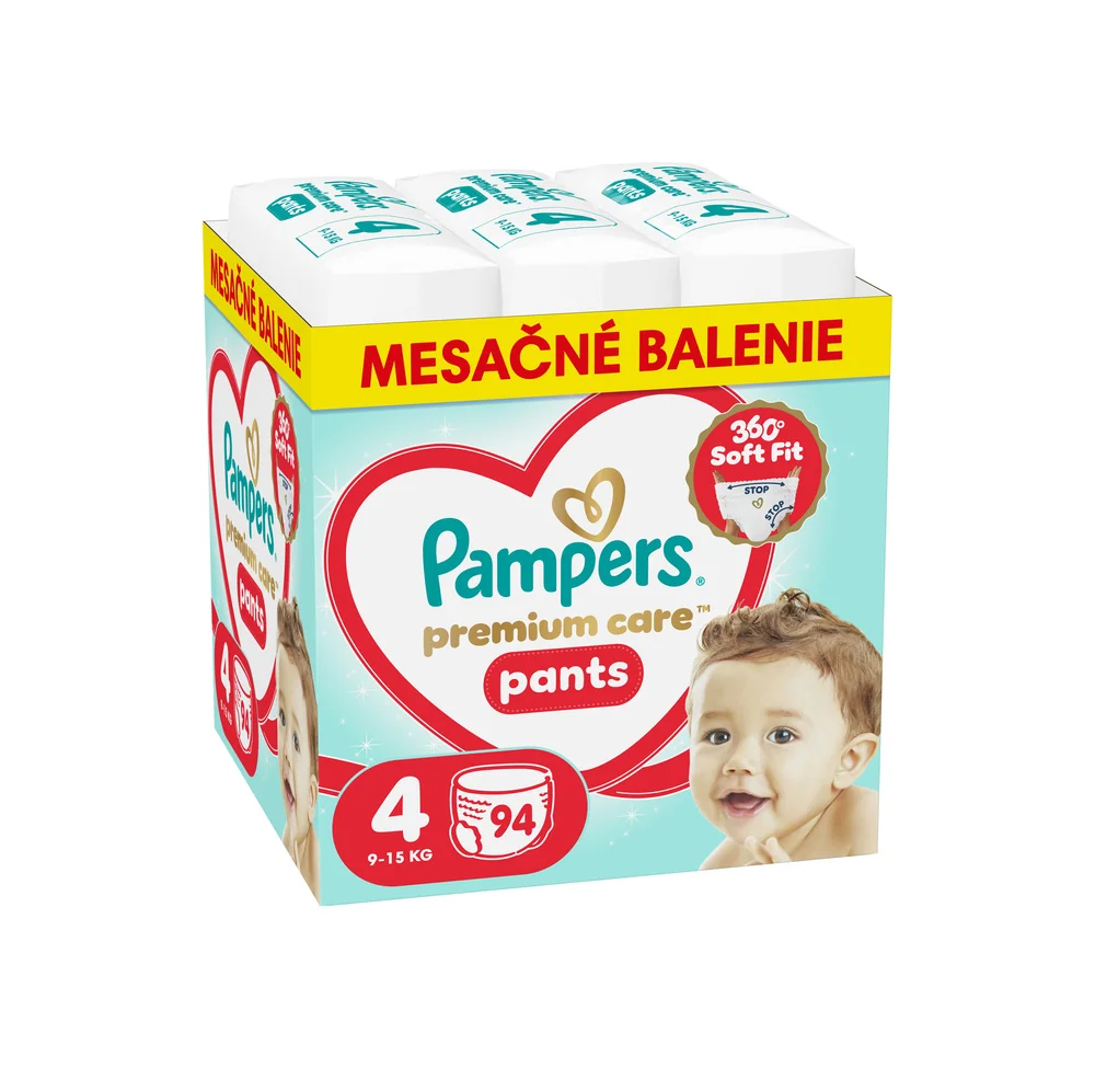 Pampers Premium Care Pants plienkové nohavičky veľkosť 4, 9kg-15kg 94 ks
