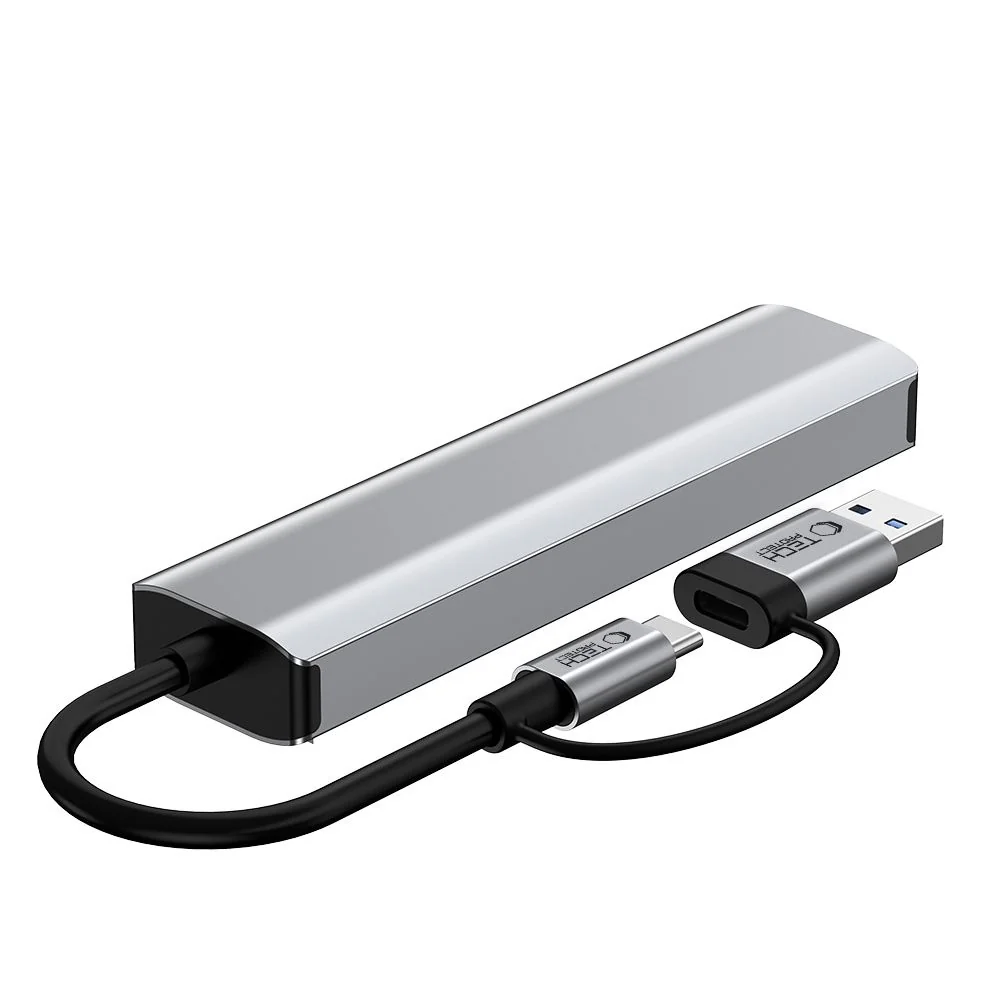 Tech-Protect HB03 HUB adaptér USB-C + USB - 3x USB / USB-C / RJ45, šedý ý