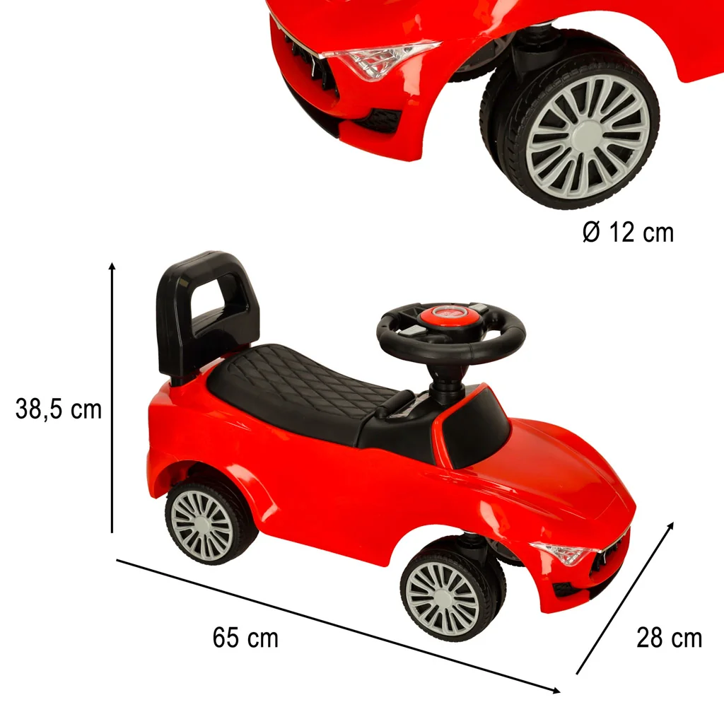 Odrážadlo – auto s LED a zvukmi, červené (2+), nosnosť 30 kg