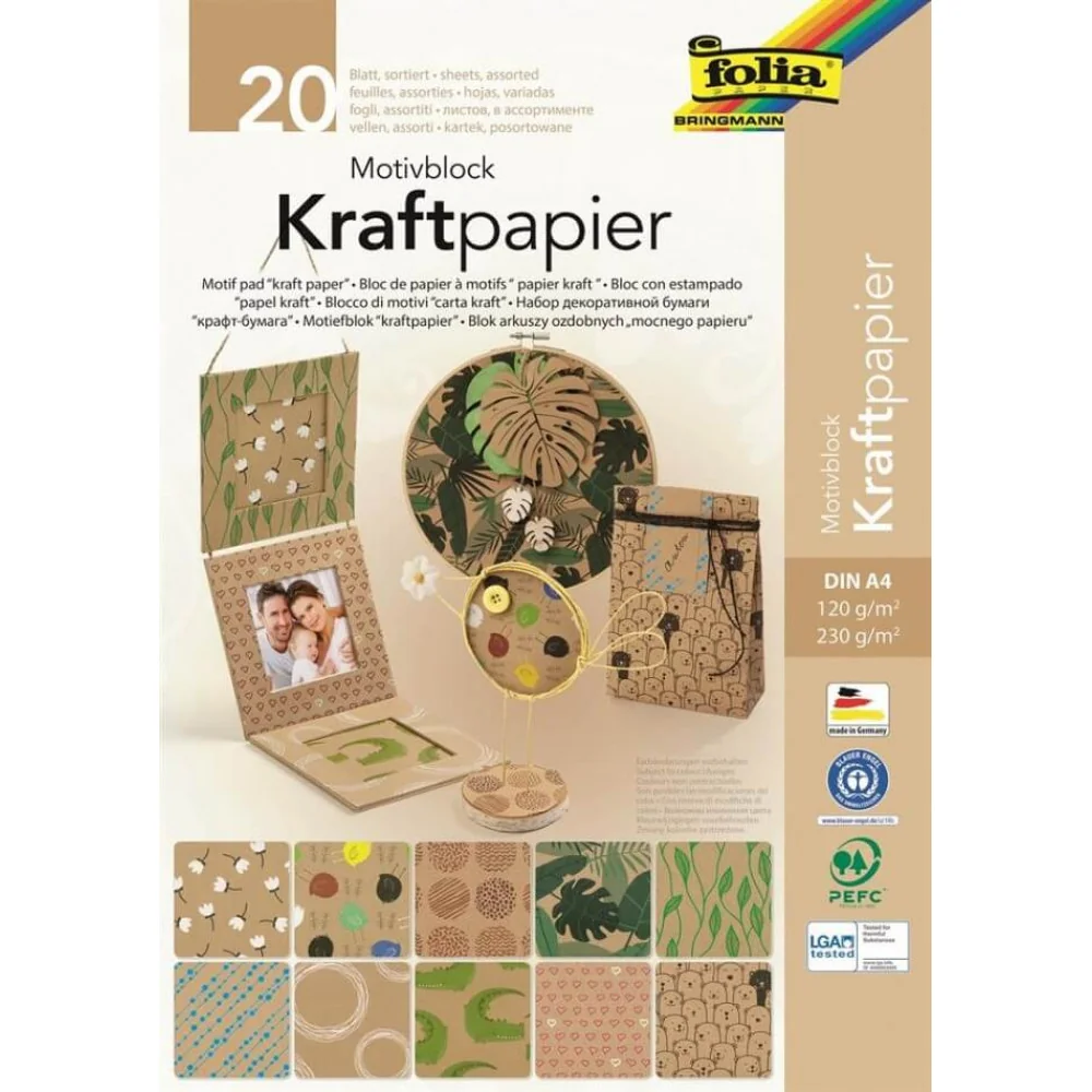Blok 20 listov kraftového papiera s potlačou 120g a 230g A4-Stafil