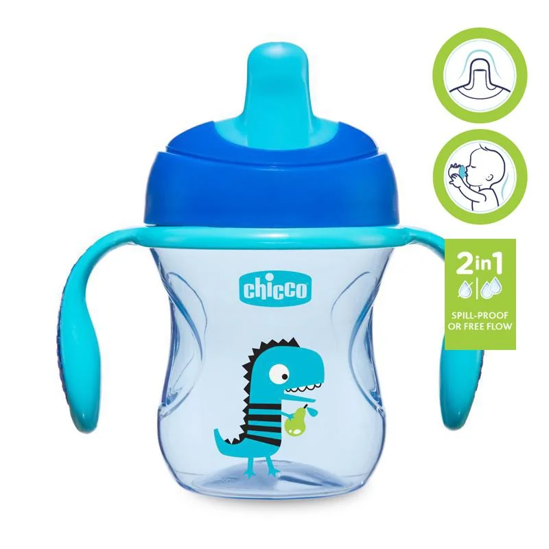 CHICCO Hrnček Training s držadlami 200 ml modrý 6m+ 1×1 ks, training hrnček
