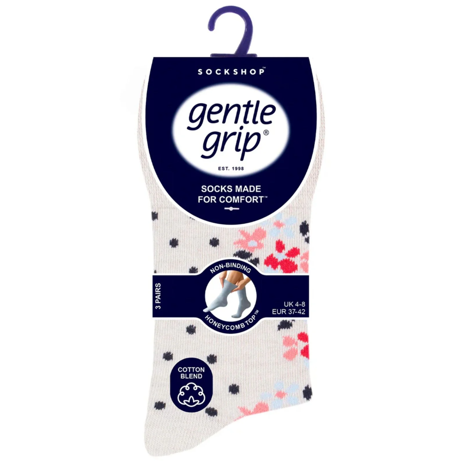 Dámske módne 3 páry ponožky Gentle Grip FLORA MIX široký voľný lem Veľkosť ponožiek 37-42