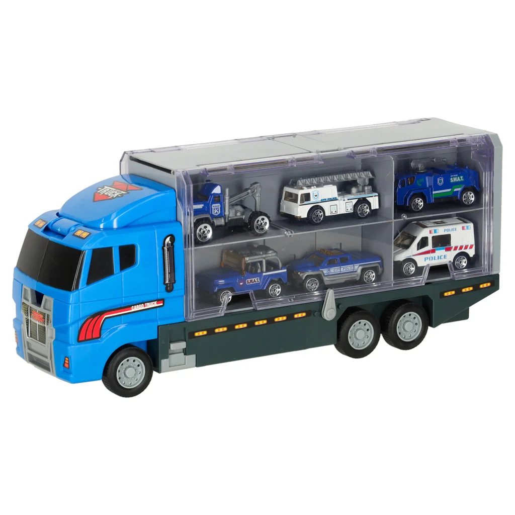Tahač – transportér + 6 policajných áut, odpaľovač a úložné priehradky