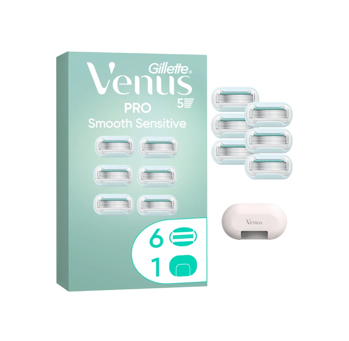 Gillette Venus Pro Smooth Sensitive náhradné holiace hlavice 6 ks + kryt na žiletku 6 ks