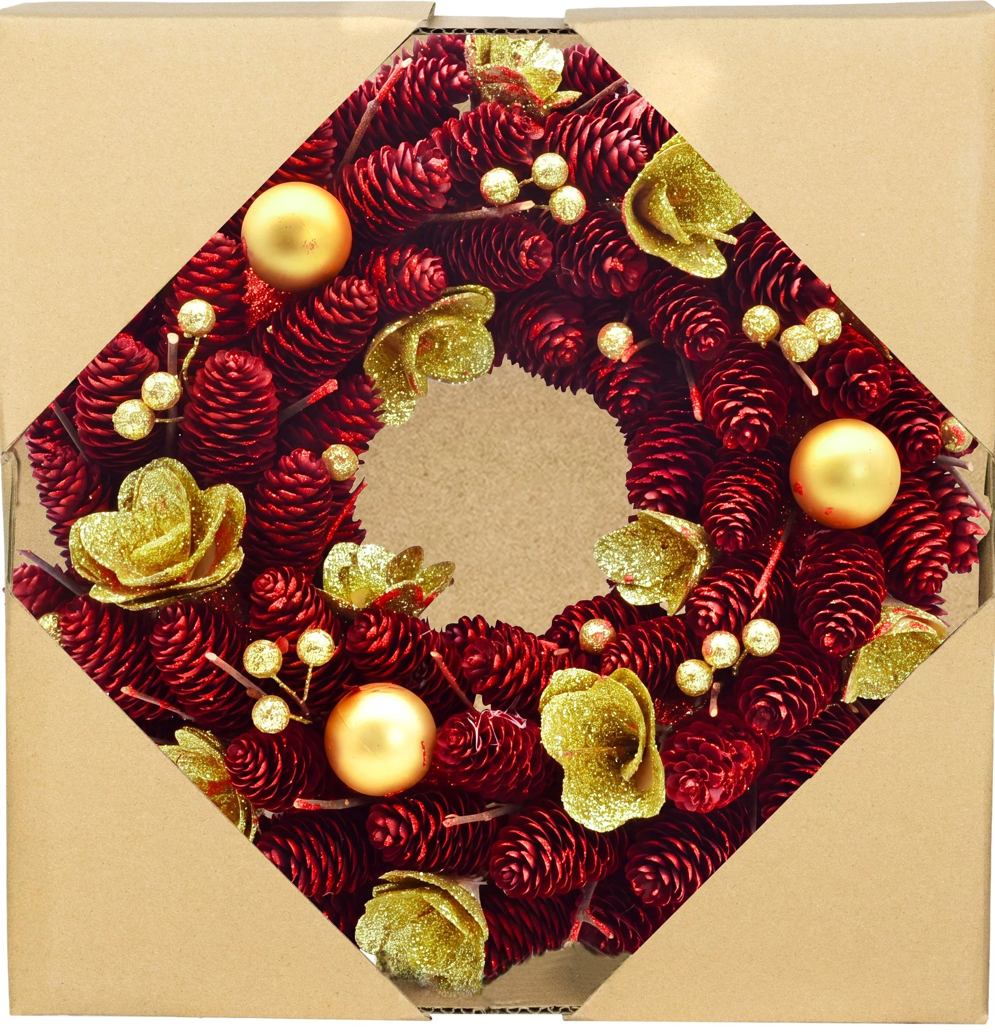 MagicHome vianočný veniec, 1 ks Závesný, červený, 37x37x9 cm