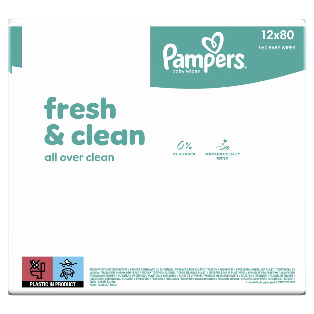 Pampers Fresh Clean Baby detské čistiace obrúsky 12 x 80 ks